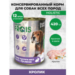 Консервированный корм Frais Влажный Holistic для собак кусочки мяса в желе с кроликом 420г х 12шт