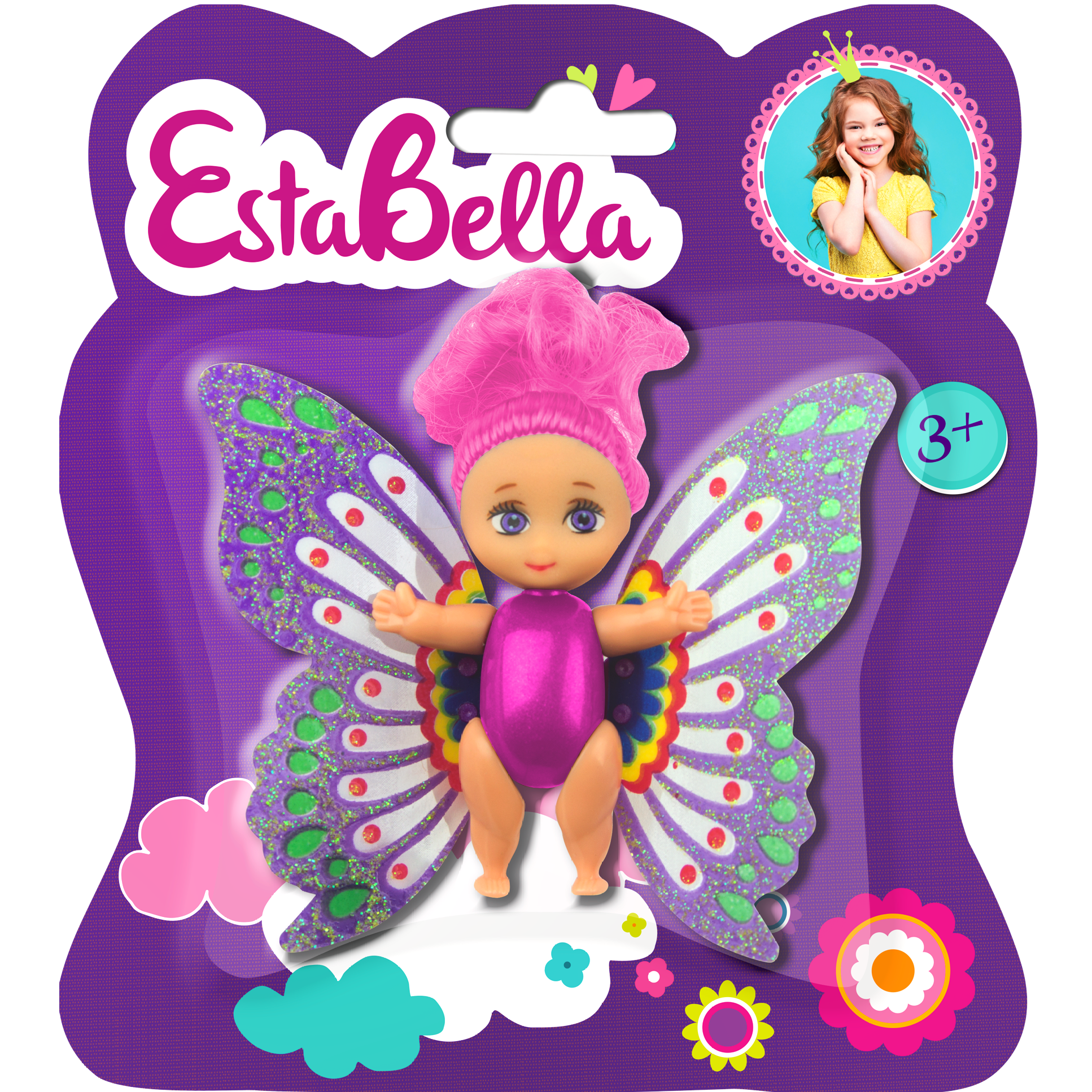 Мини кукла подвижная EstaBella Фея с машущими крылышками 7.5 см розовая 89294 - фото 1