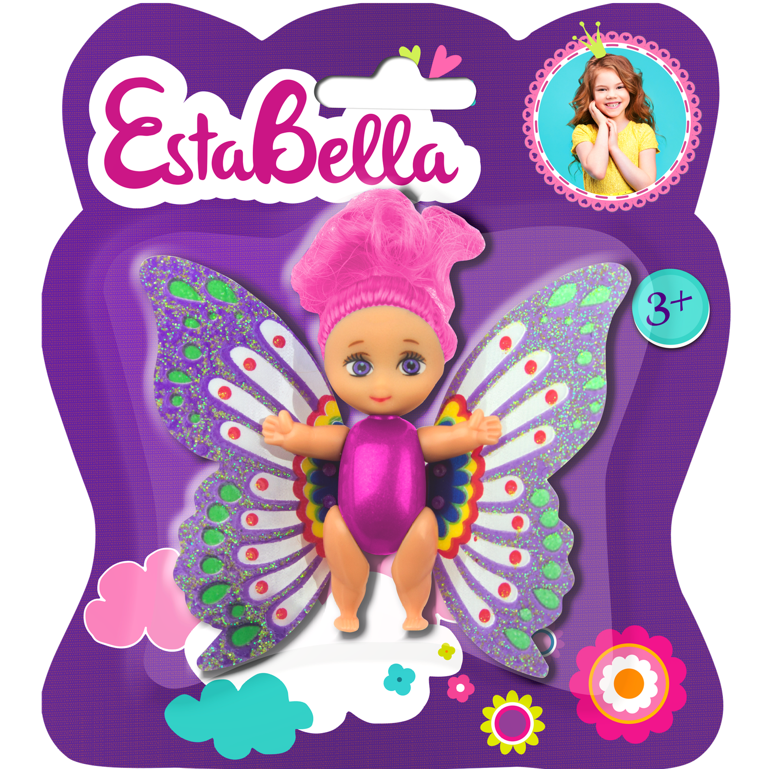 Мини кукла подвижная EstaBella Фея с машущими крылышками 7.5 см розовая 89294 - фото 1