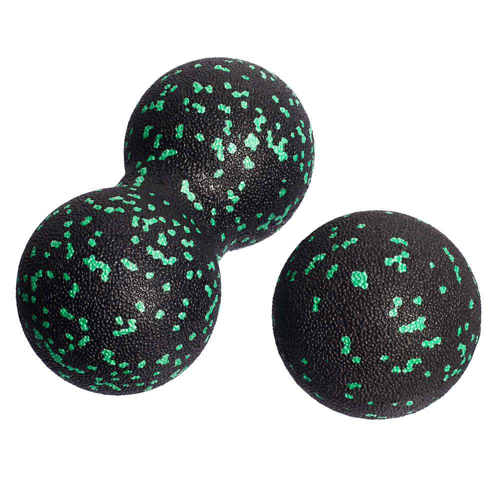 Набор массажных мячей МФР STRONG BODY классический и сдвоенный: 8 см и 8х16 см черно-зеленый - фото 2