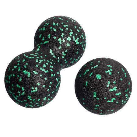 Набор массажных мячей МФР STRONG BODY классический и сдвоенный: 8 см и 8х16 см черно-зеленый