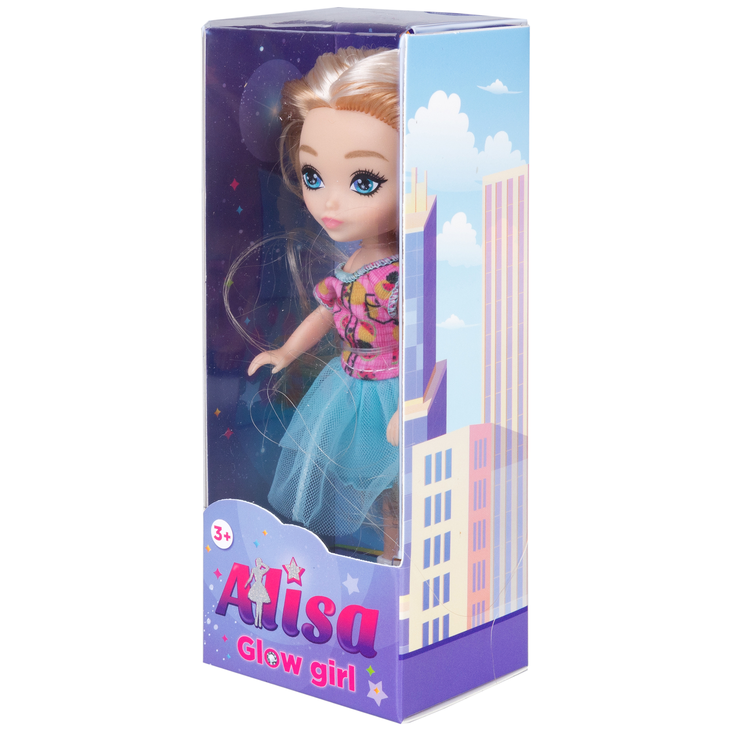 Кукла для девочки Alisa glow girl 1TOY мини c разноцветными волосами гнущиеся колени в голубой юбке 15 см Т25195-3 - фото 3