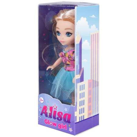 Кукла для девочки Alisa glow girl 1TOY мини c разноцветными волосами гнущиеся колени в голубой юбке 15 см