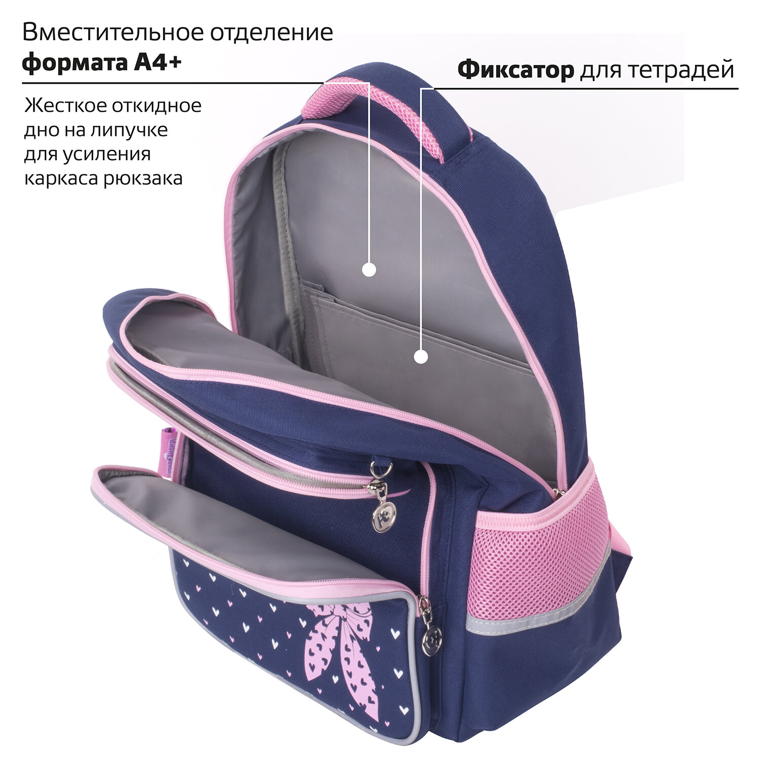 Рюкзак Юнландия Complete с пеналом в комплекте эрго-спинка Pink bow - фото 9