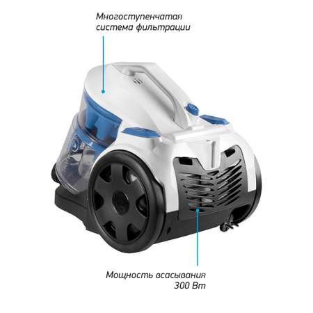 Пылесос циклонный BBK BV1501 белый/синий мощность всасывания 300 Вт сухая уборка