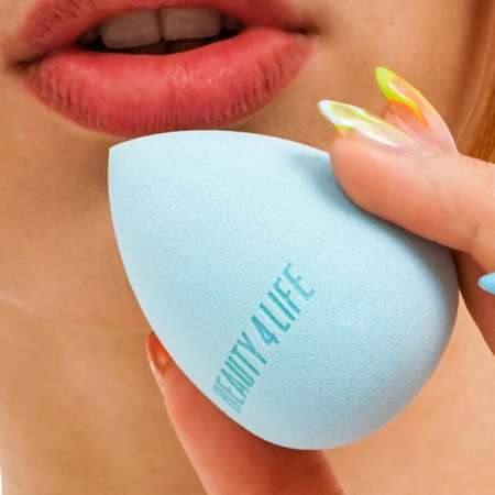 Спонж для макияжа Beauty4Life на подставке голубой