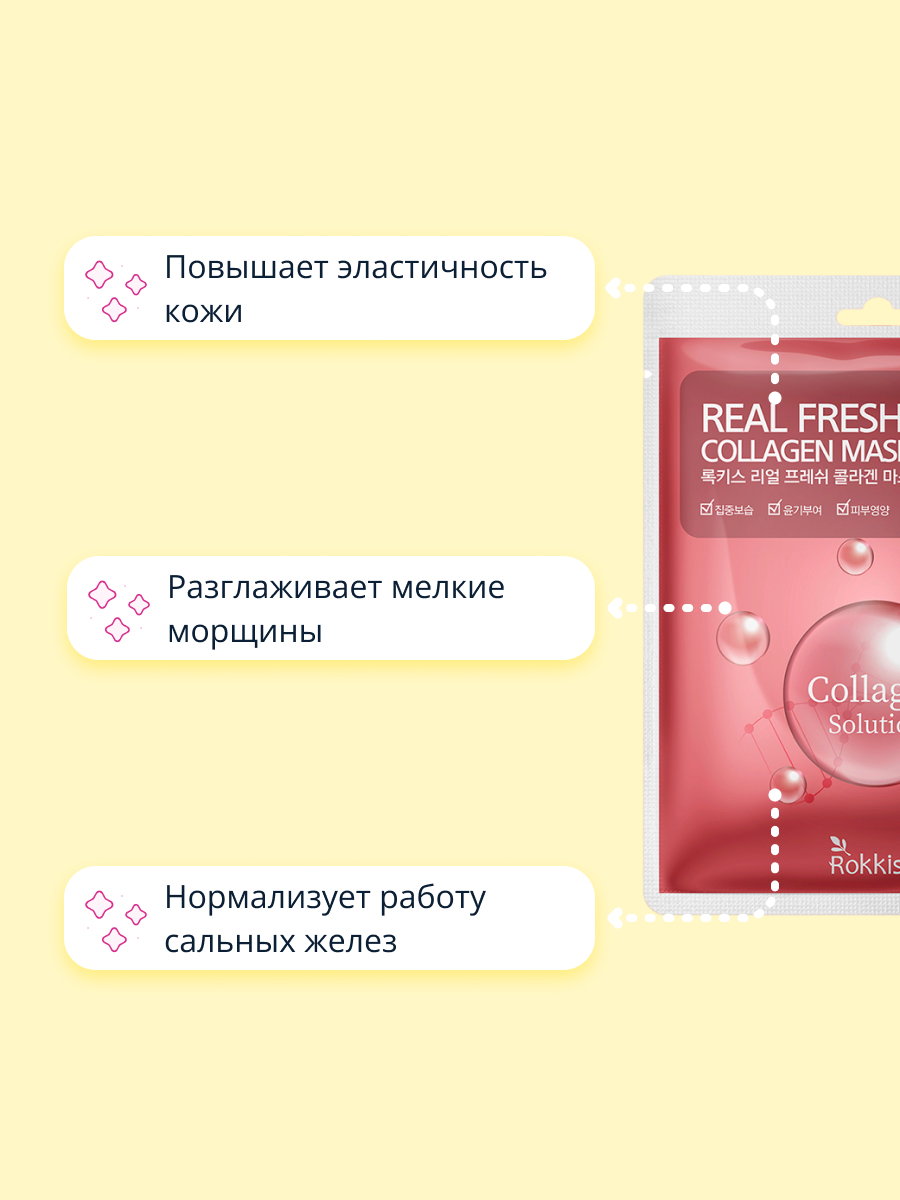 Маска тканевая Rokkiss Real fresh с коллагеном восстанавливающая 23 мл