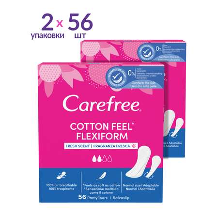 Прокладки гигиенические Carefree Cotton Feel FlexiForm с насыщенным ароматом свежести 56 шт х 2 упаковки
