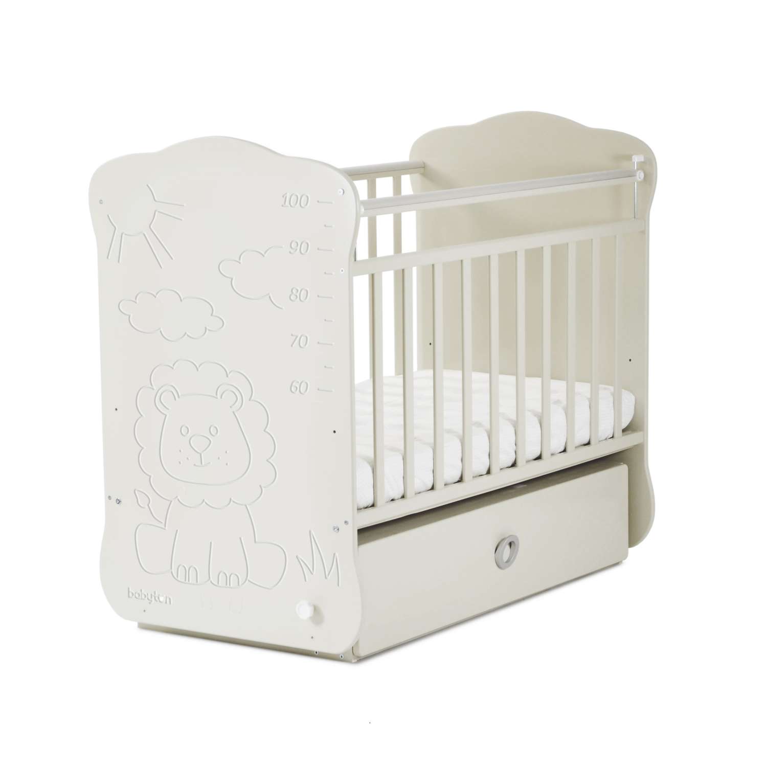 Детская кроватка Babyton Львёнок прямоугольная, поперечный маятник (белый) - фото 1