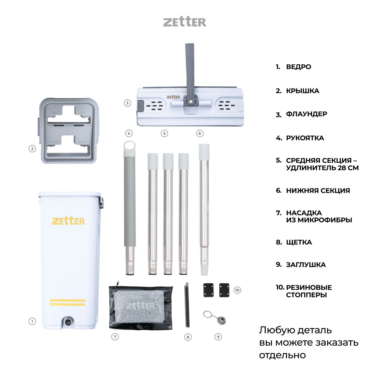 Система для уборк ZETTER S 6.5 л 1 насадка - фото 7