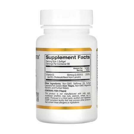 Витамин Д3 California Gold Nutrition 50 мкг 2000 IU 90 капсул