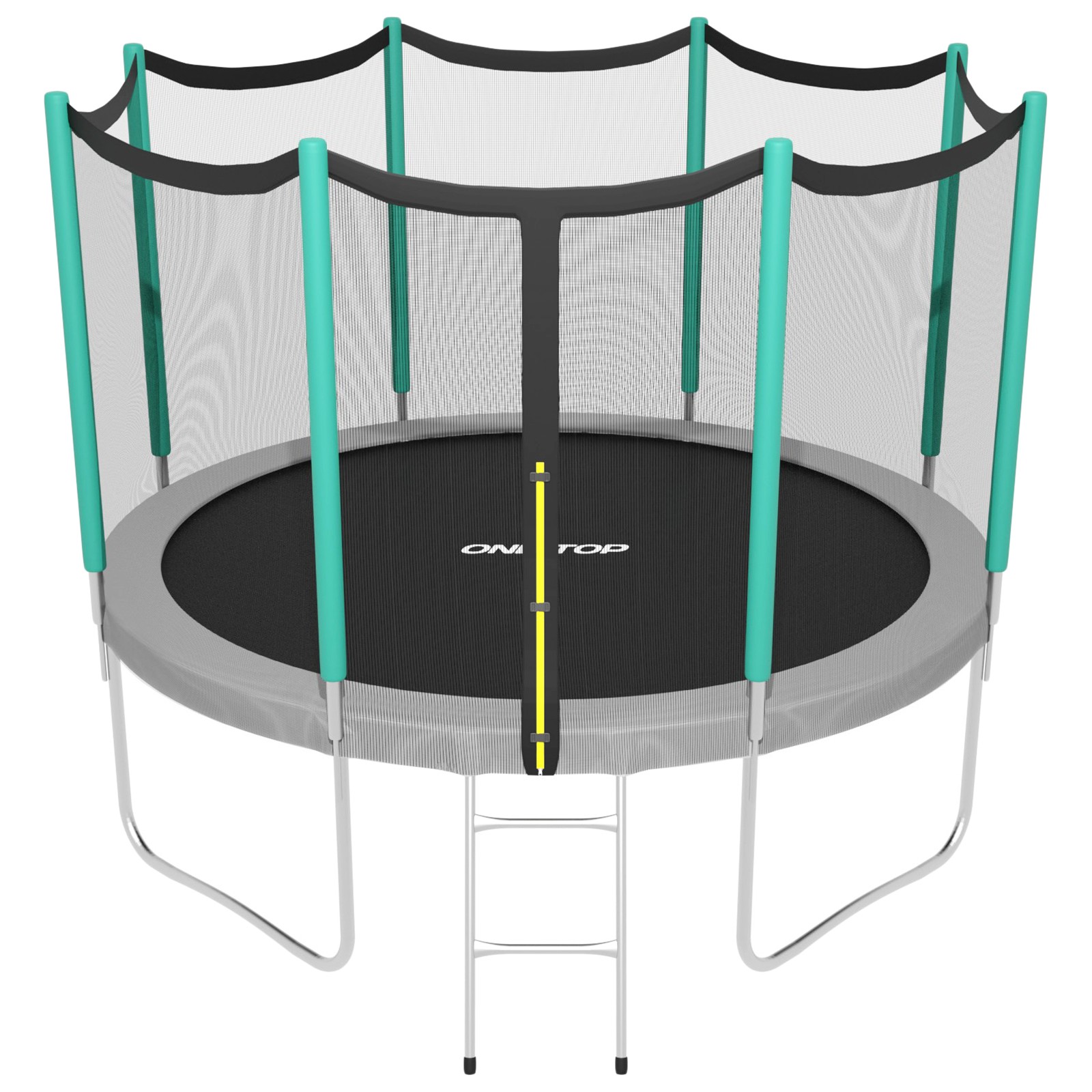 Батут ONLITOP 366 см. высота сетки h=173 см + лестница. цвет серый/салатовый - фото 1