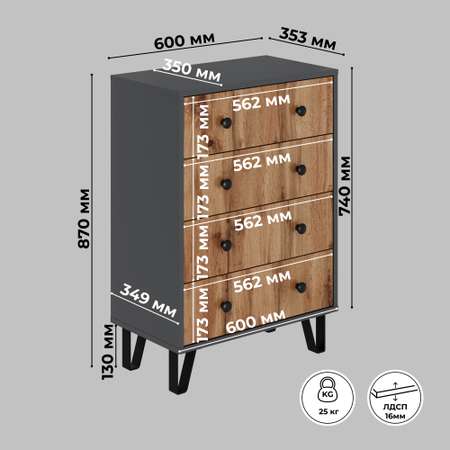 Комод KEO ВИК-КМД-247-Антрацит+Вотан