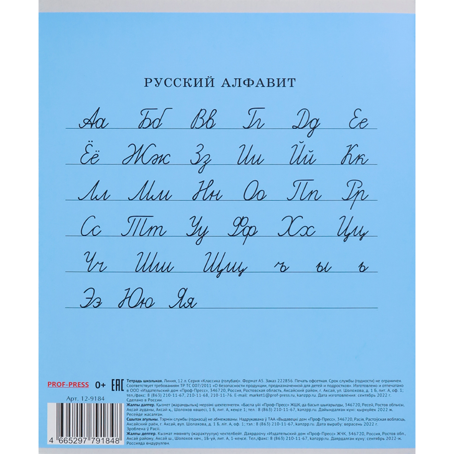 Тетрадь школьная Prof-Press Классика линия 12 листов голубая в спайке 10 штук - фото 5