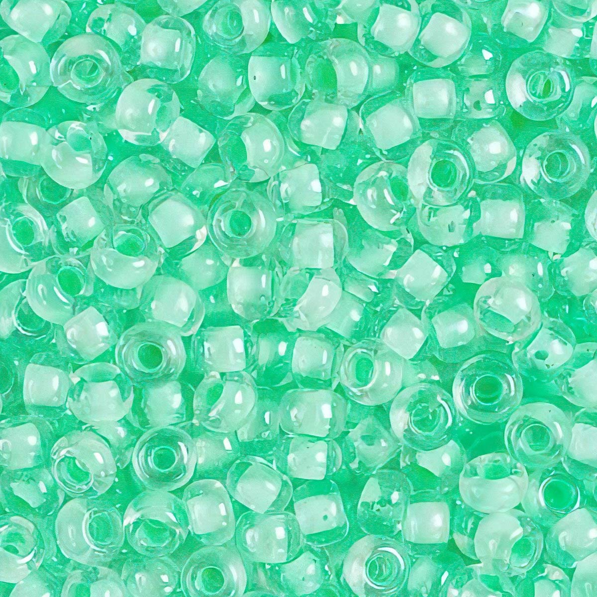 Бисер Preciosa чешский прозрачный с цветным центром 10/0 20 гр Прециоза 38652 светло-зеленый - фото 2