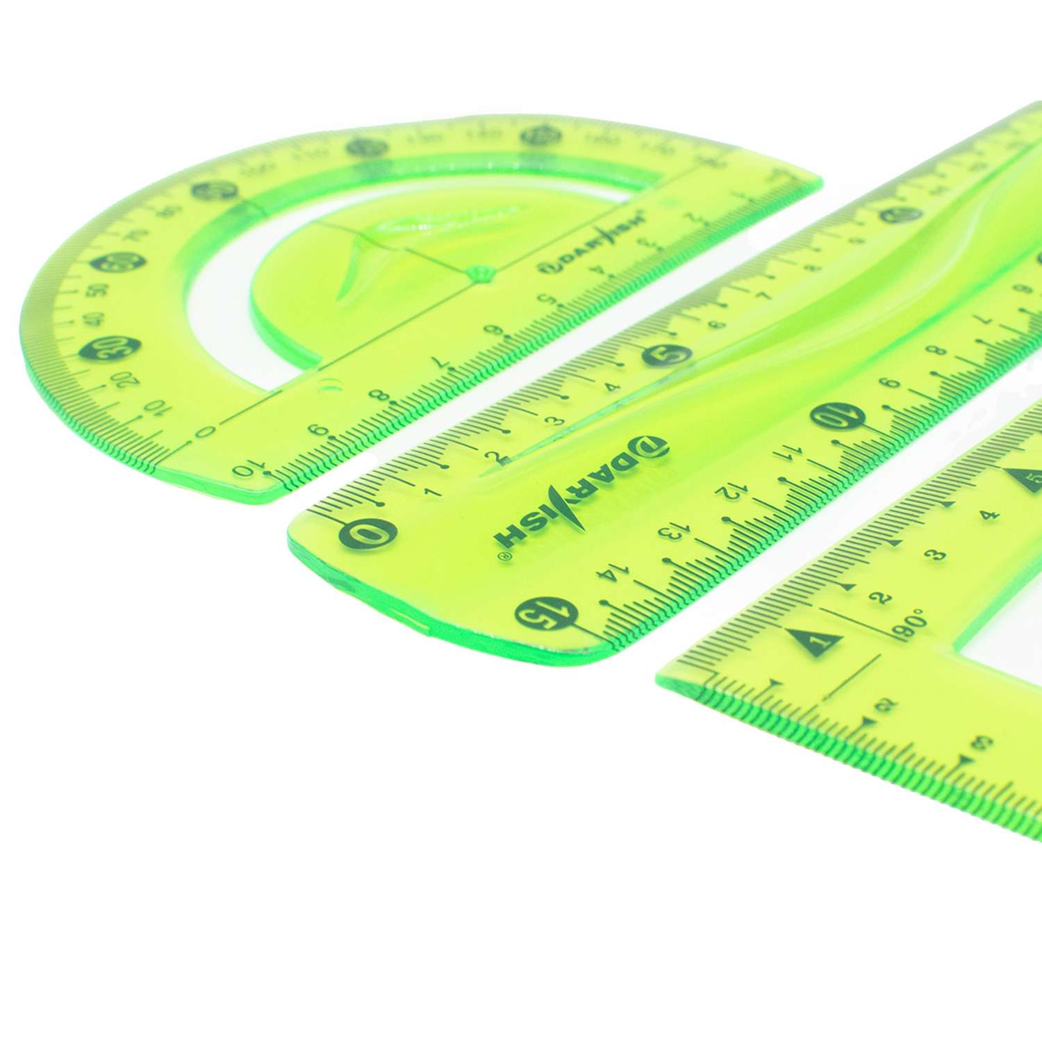 Набор линеек Darvish геометрических школьных пластиковых мягких 3 шт зеленый - фото 2
