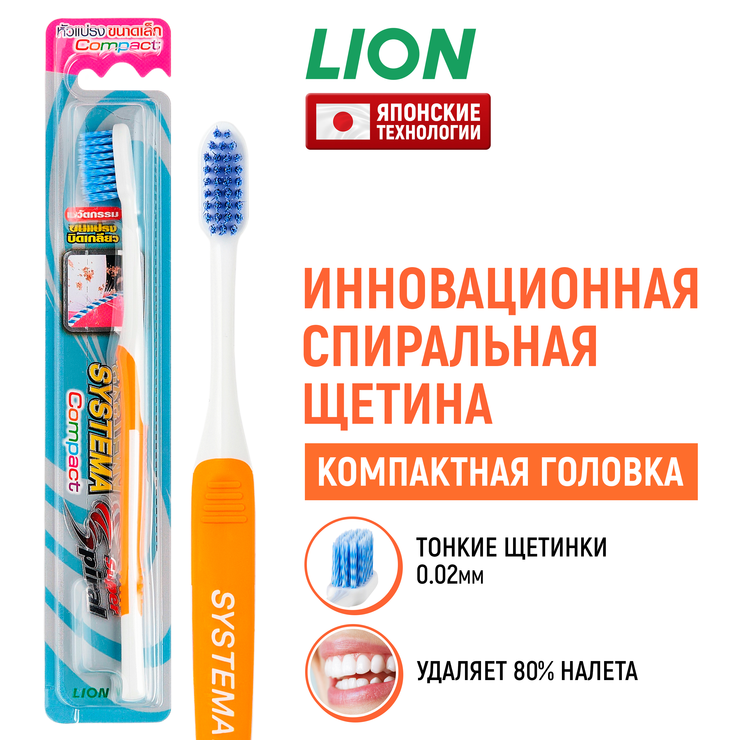 Зубная щетка LION Systema Compact Head со спиральной щетиной - фото 1