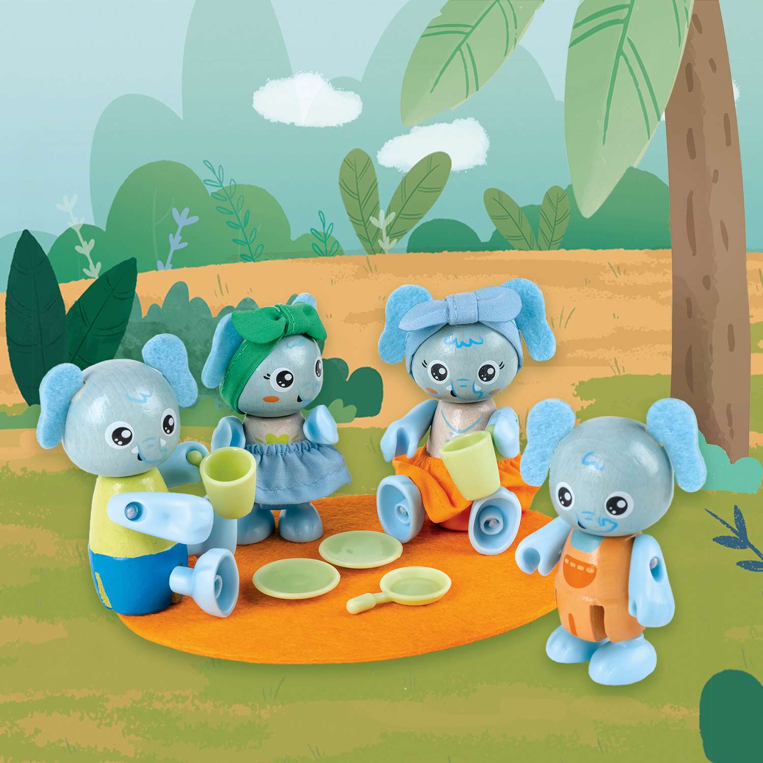 Игрушки фигурки Hape животных Семья слонов 4 предмета в наборе E3527_HP - фото 3