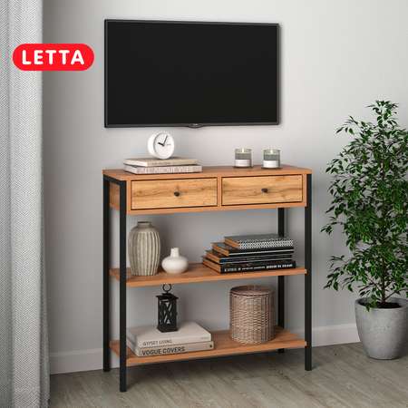 Комод LETTA Frame 2 ящика с полками ЛДСП дуб вотан черный металл 754х774х304