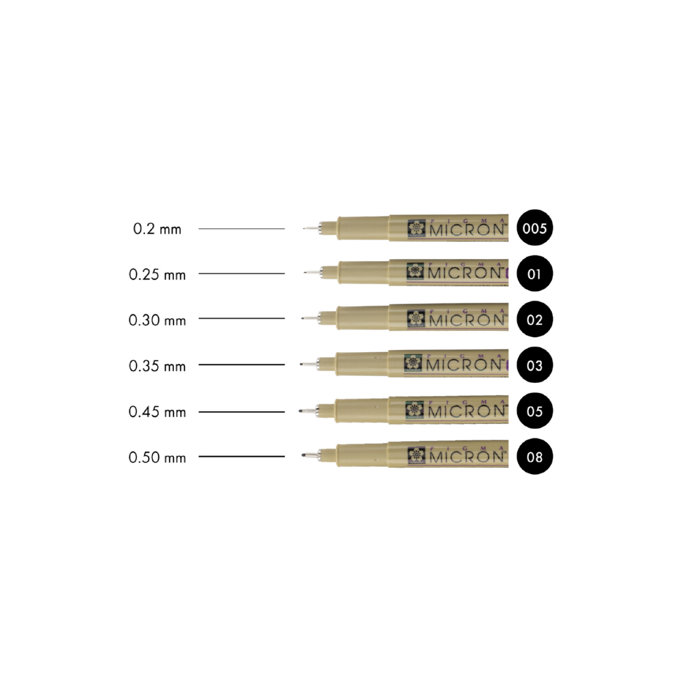 Набор капиллярных ручек SAKURA Pigma Micron 6 штук 0.2мм 0.25мм 0.3мм 0.35мм 0.45мм 0.5мм цвет чернил черный - фото 5