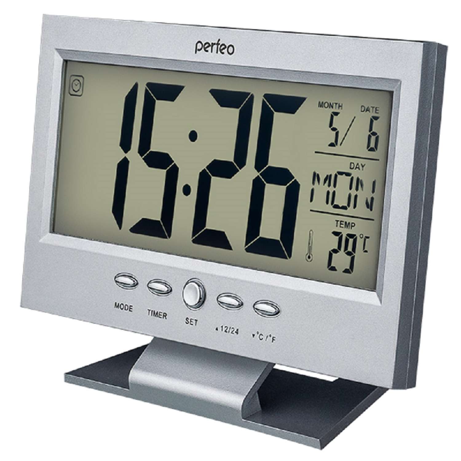 Часы-будильник Perfeo Set серебряный PF-S2618 время температура дата - фото 1