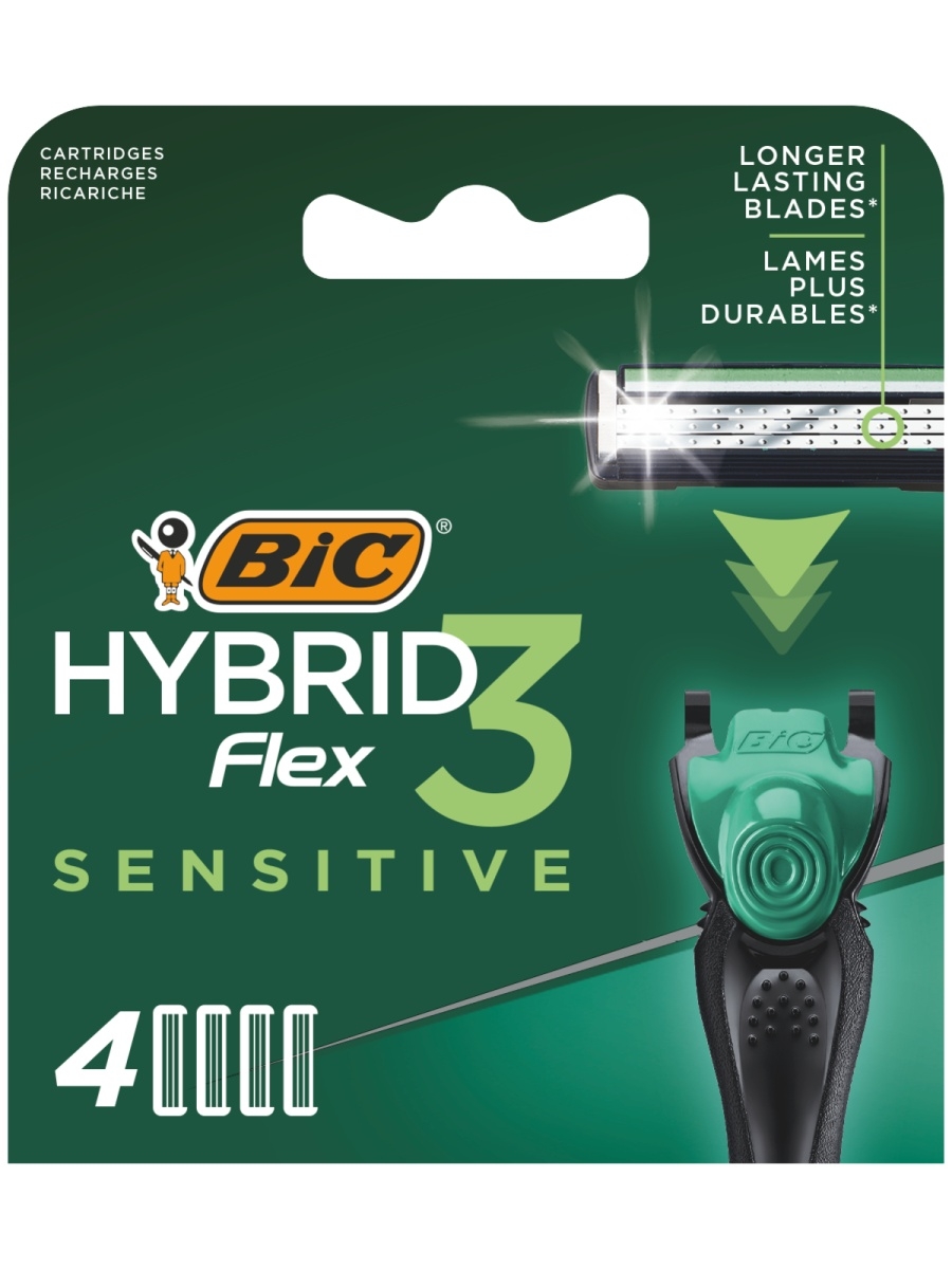 Сменные кассеты для бритвы BIC Hybrid 3 Flex Sensitive 4 шт - фото 1
