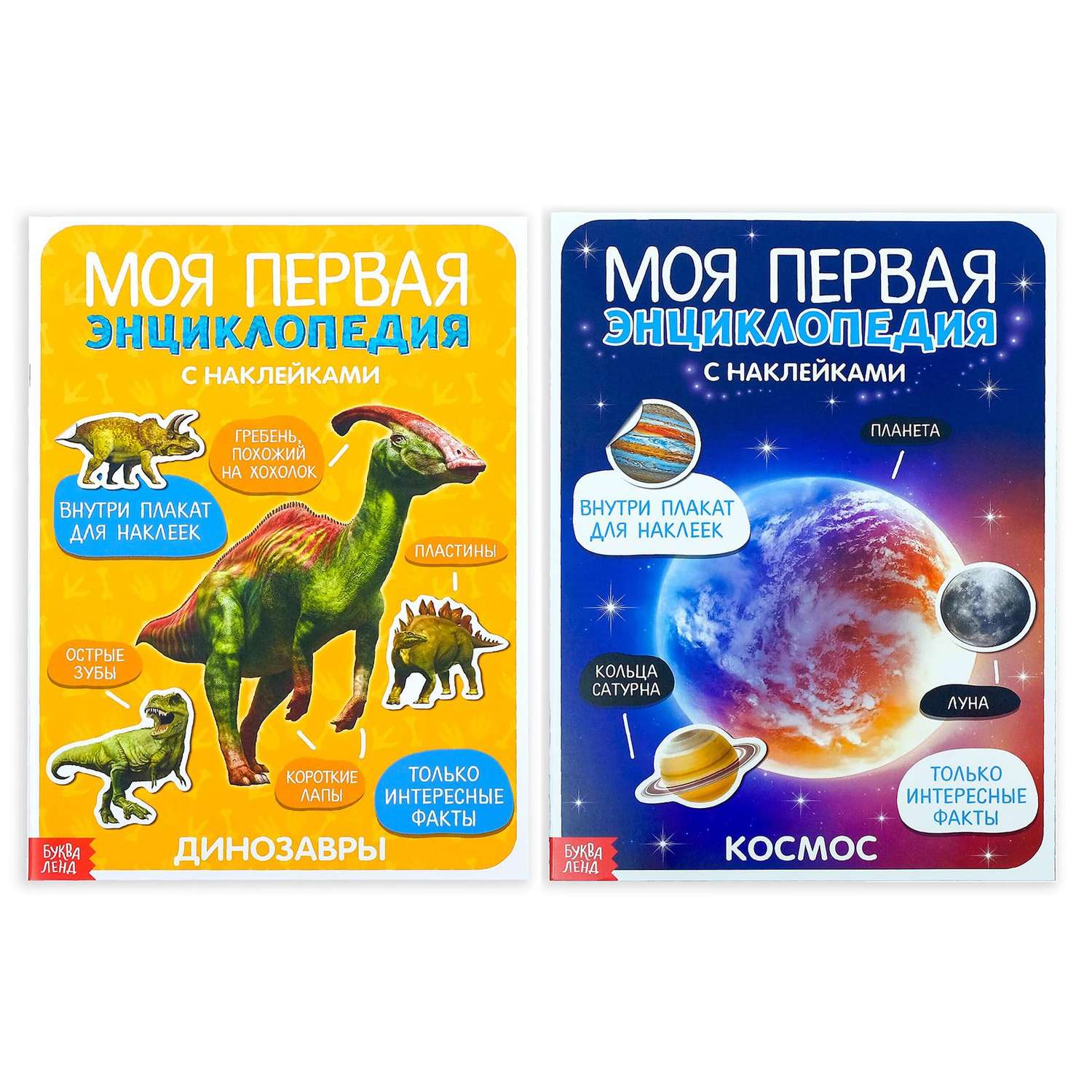 Набор книг с наклейками Буква-ленд «Энциклопедии о динозаврах и космосе» набор 2 шт. по 8 стр. формат А4 - фото 1