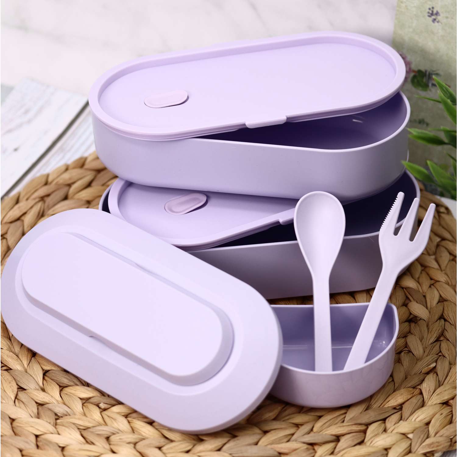 Ланч-бокс контейнер для еды iLikeGift Everyday purple с приборами - фото 7