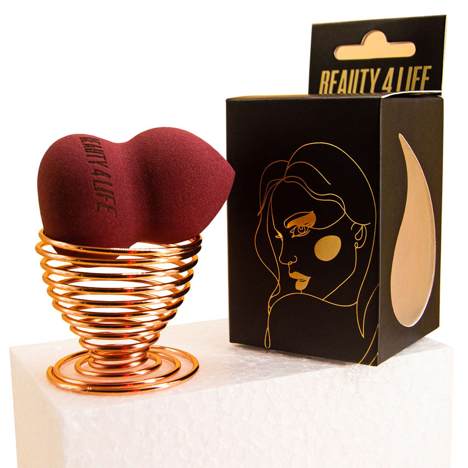 Спонж для макияжа Beauty4Life на подставке винный - фото 1