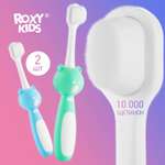 Зубная детская щетка Мишка ROXY-KIDS ультрамягкая монопучковая 2шт цвет мятный голубой