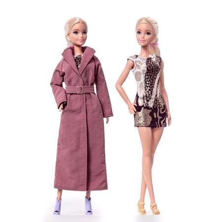 Плащ платье и пояс одежда для Barbie VIANA терракотовый и коричневый мрамор