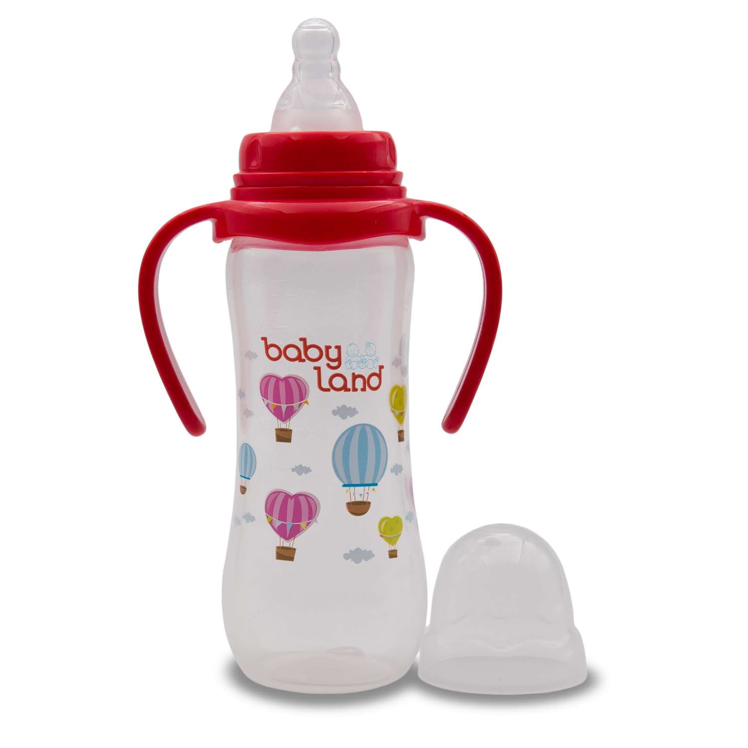 Бутылочка Baby Land с ручками 240мл с силиконовой соской Air System красный - фото 1