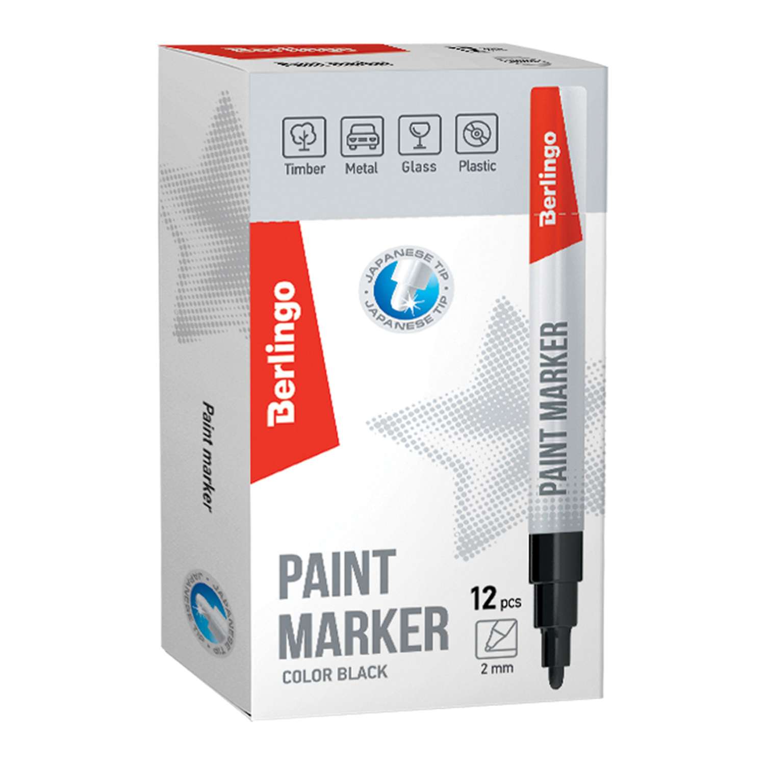 Маркер-краска Berlingo Uniline PA200 черная 2мм нитро основа набор 12 шт - фото 1