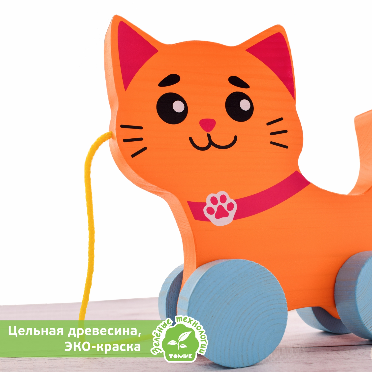 Каталка деревянная Томик развивающая игрушка кошечка - фото 4