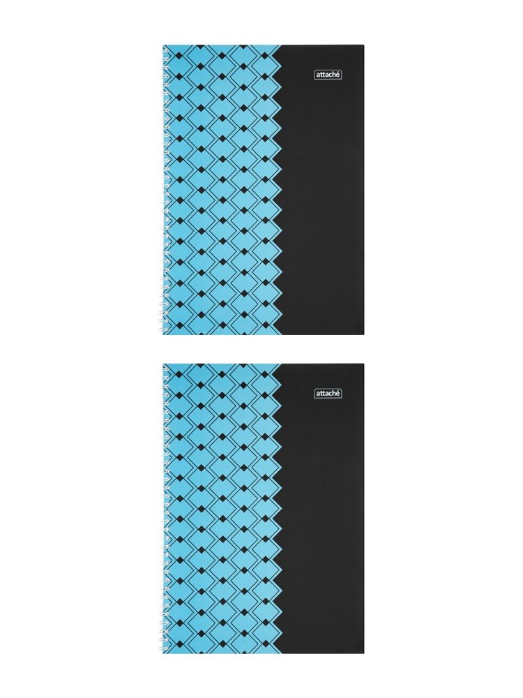 Тетрадь общая Attache А4 60л Персия голубой черный клетка 65г греб ВД-лак 2 штуки - фото 1