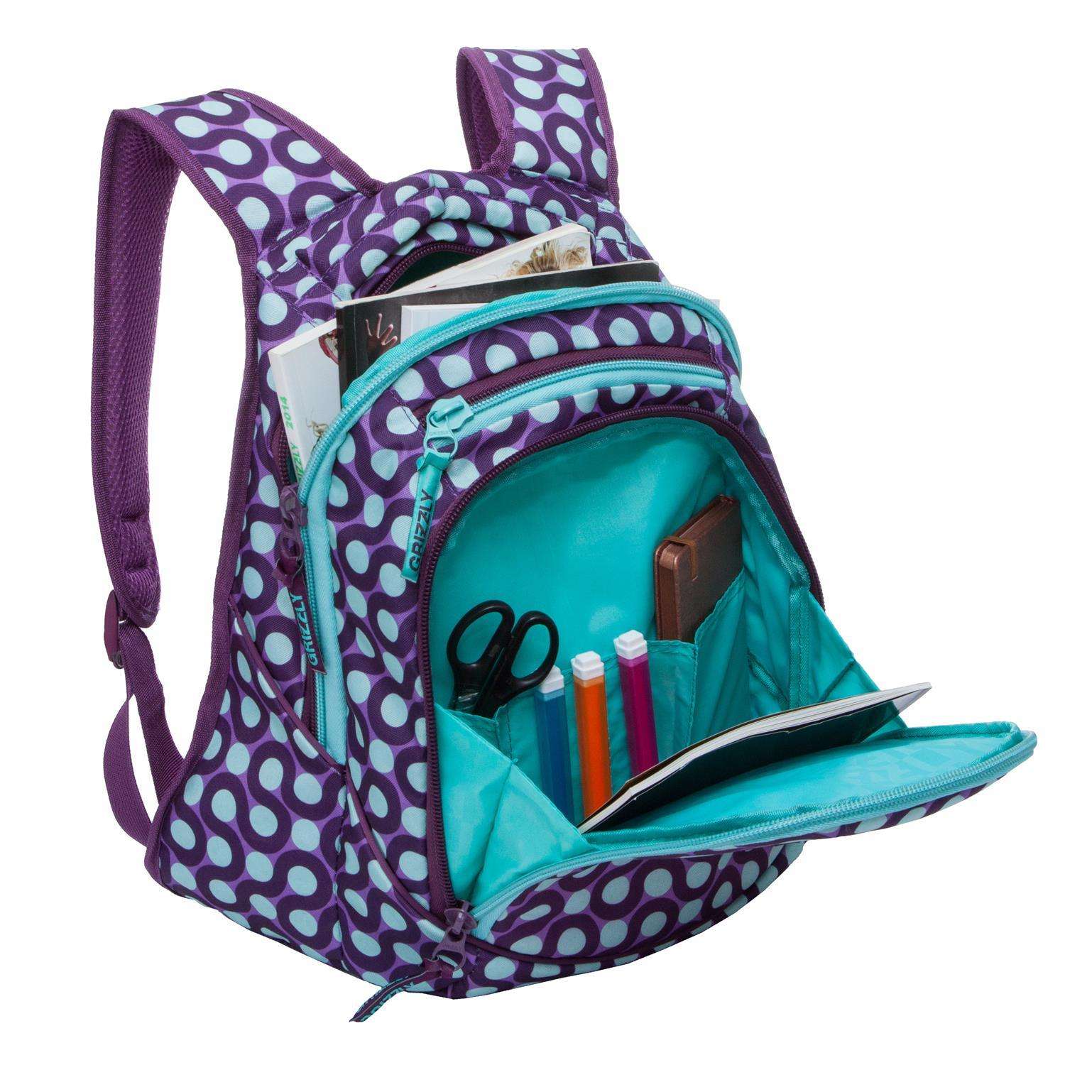 Рюкзак Grizzly для девочки фиолетовые круги - фото 4