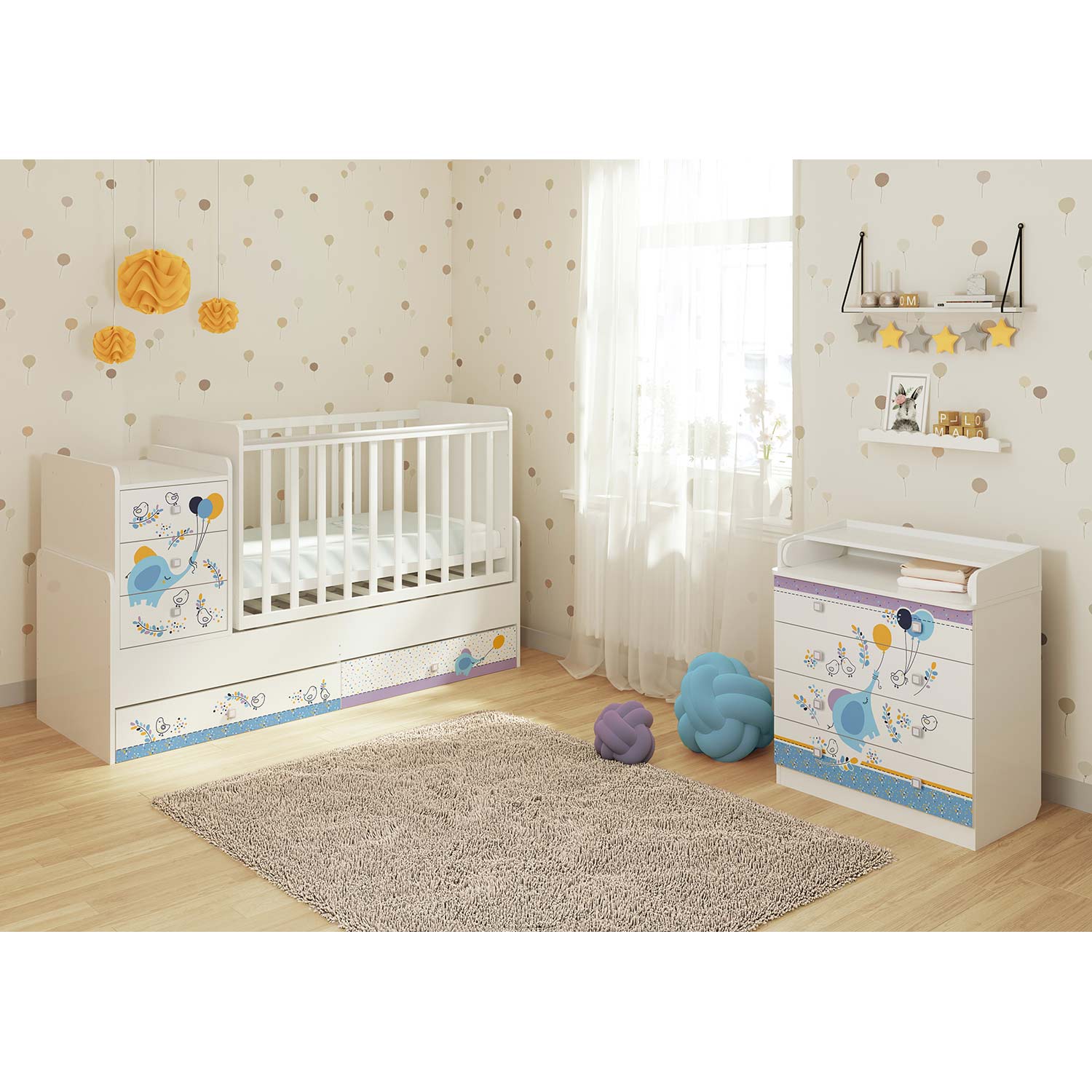 Комод Polini kids Simple 1580 Слоник на шаре Белый - фото 4