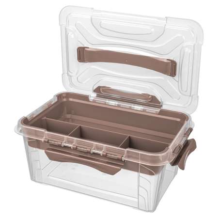 Ящик универсальный Econova с замками и вставкой-органайзером Grand Box 4200 мл коричневый