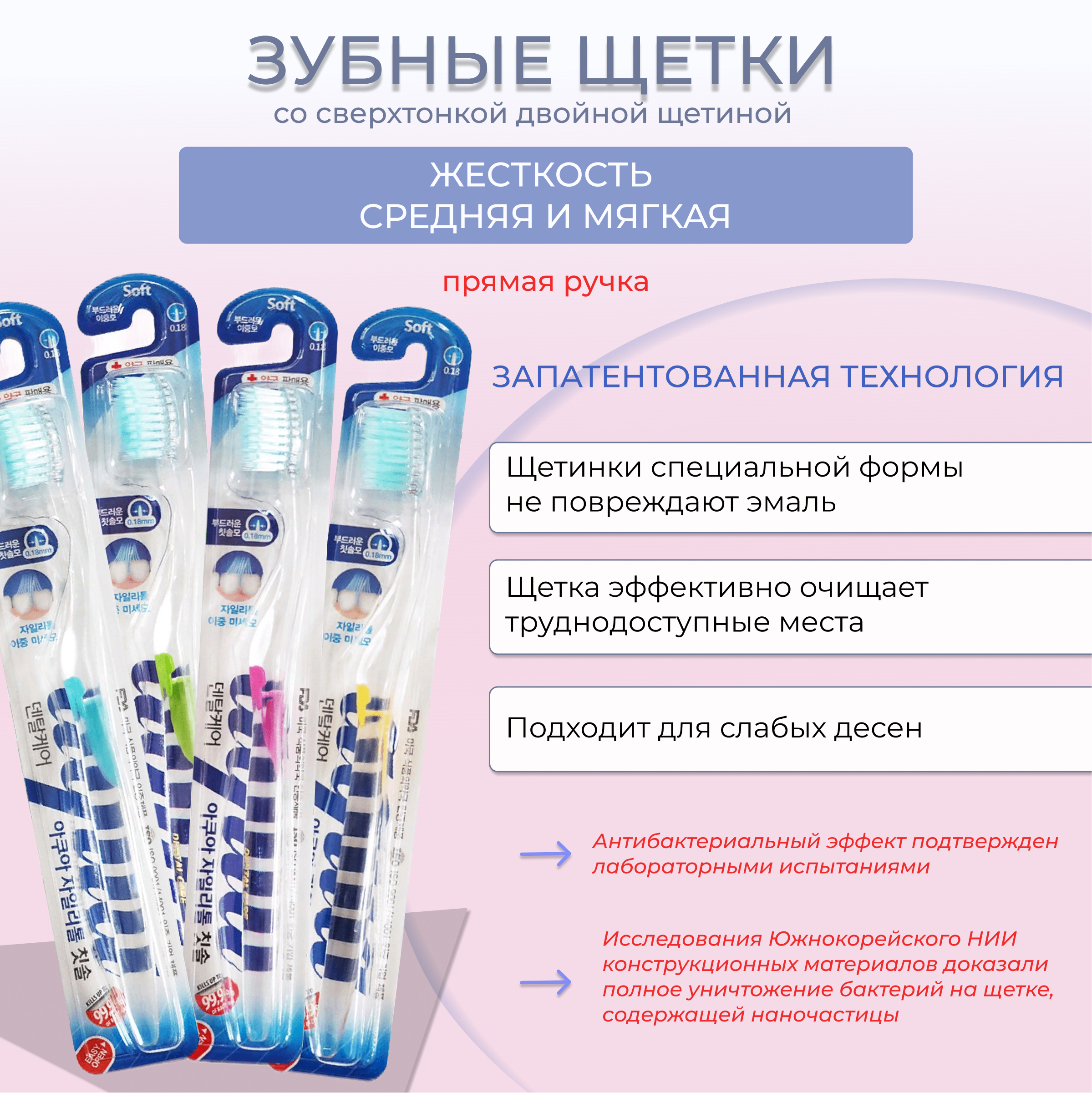 Набор зубных щеток DENTAL CARE c наночастицами золота древесным углем фтором и ксилитом 4 шт - фото 4