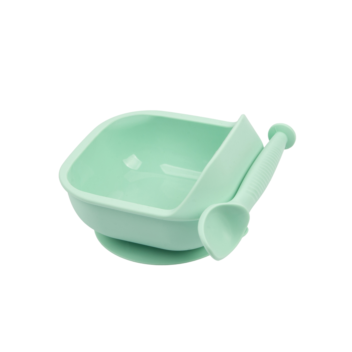 Набор детской посуды iSюминка Силиконовая тарелка на присоске и ложка Мятная - фото 1
