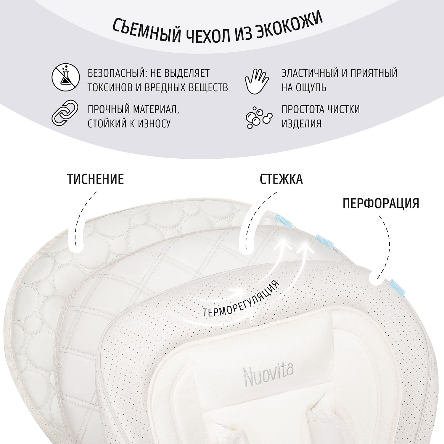 Стул-шезлонг для кормления Nuovita Tutela с перфорацией Белый - фото 8