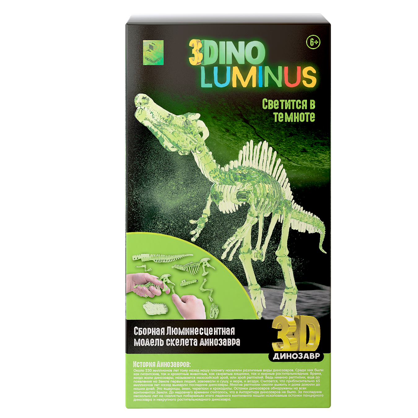 Сборная модель 1TOY 3dino luminus люминисцентный скелет динозавра - фото 4