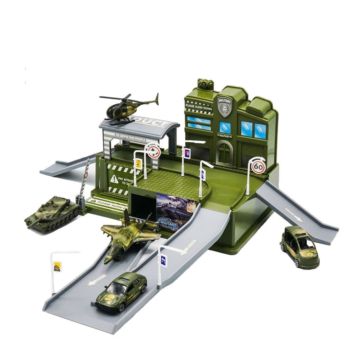 Игровой набор BAZUMI Гараж для машинок военная база / парковка CM559-61 - фото 1