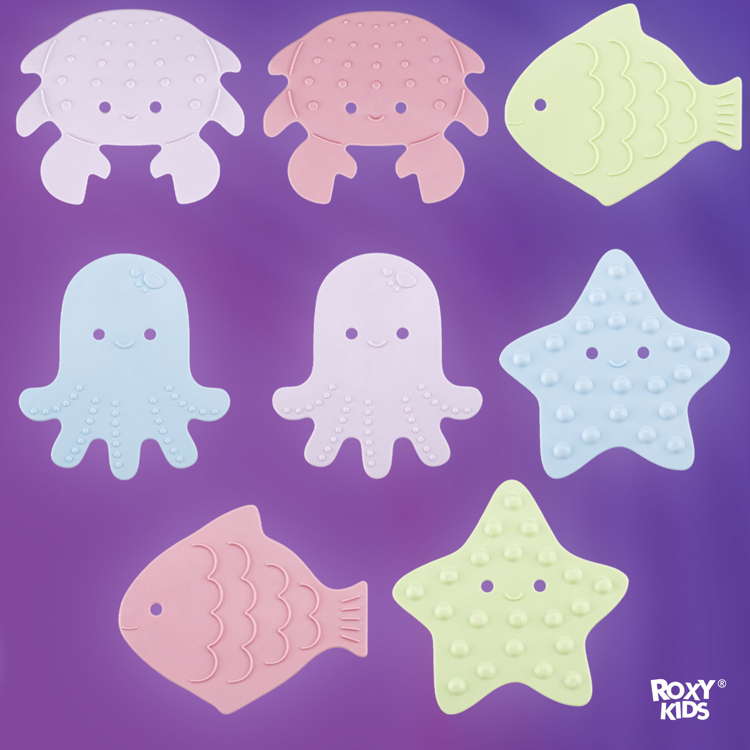 Мини-коврики детские ROXY-KIDS для ванной противоскользящие Sea animals 8 шт цвета в ассортименте - фото 2