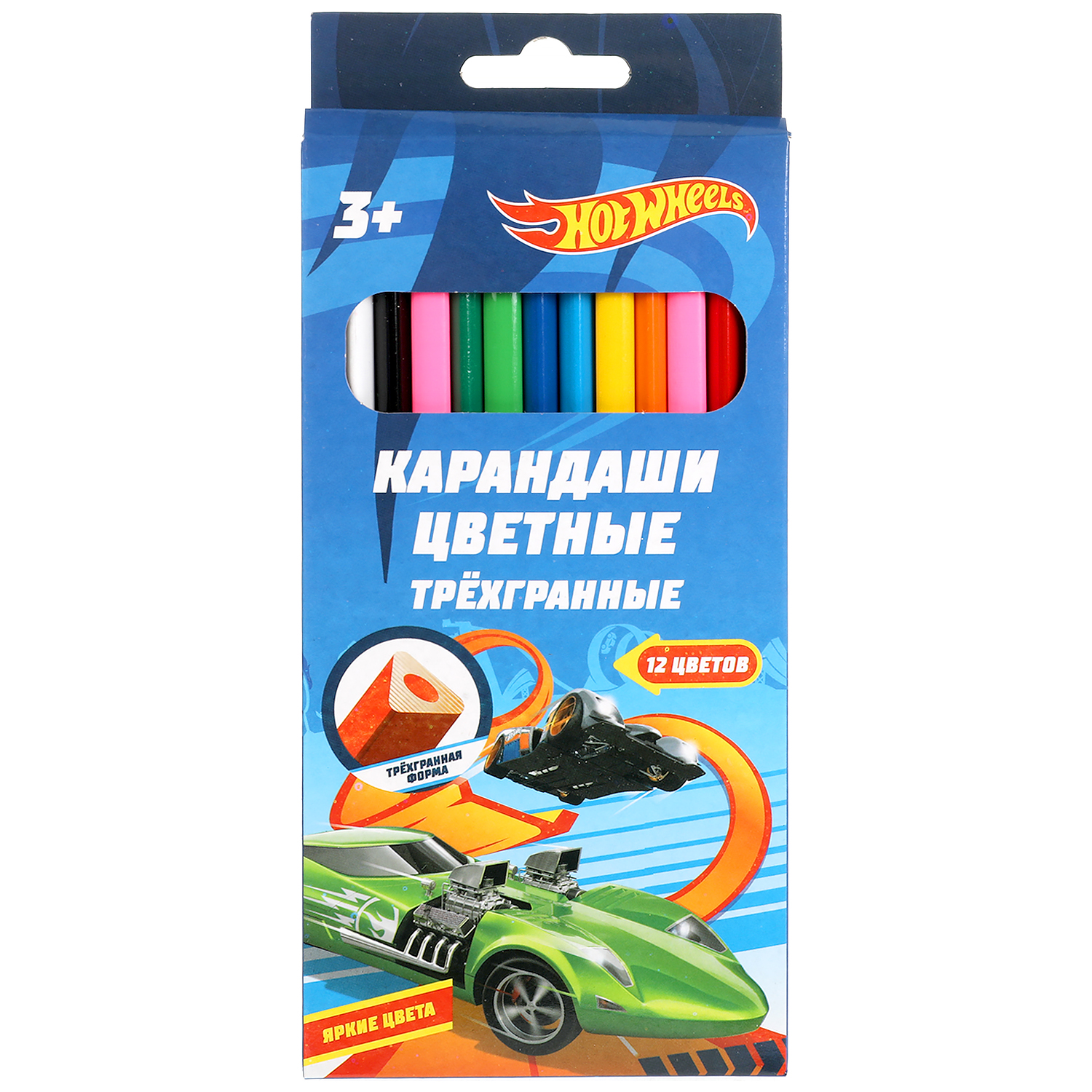 Цветные карандаши УМка Hot Wheels 12 цветов трёхгранные 313758 - фото 1