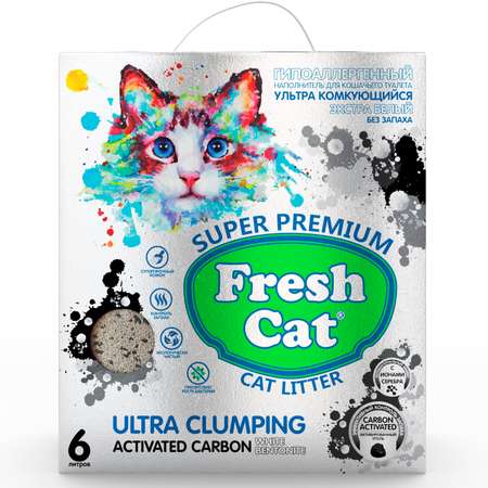 Наполнитель для кошек Fresh Cat комкующийся бентонитовый Активированный уголь 5.16кг