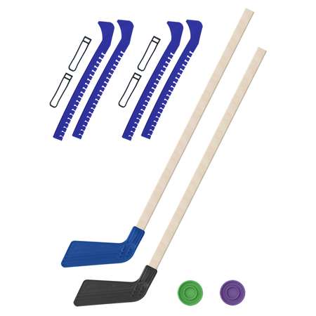 Набор для хоккея Задира Клюшка хоккейная детская 2 шт 80 см + 2 шайбы + Чехлы для коньков синие 2 шт