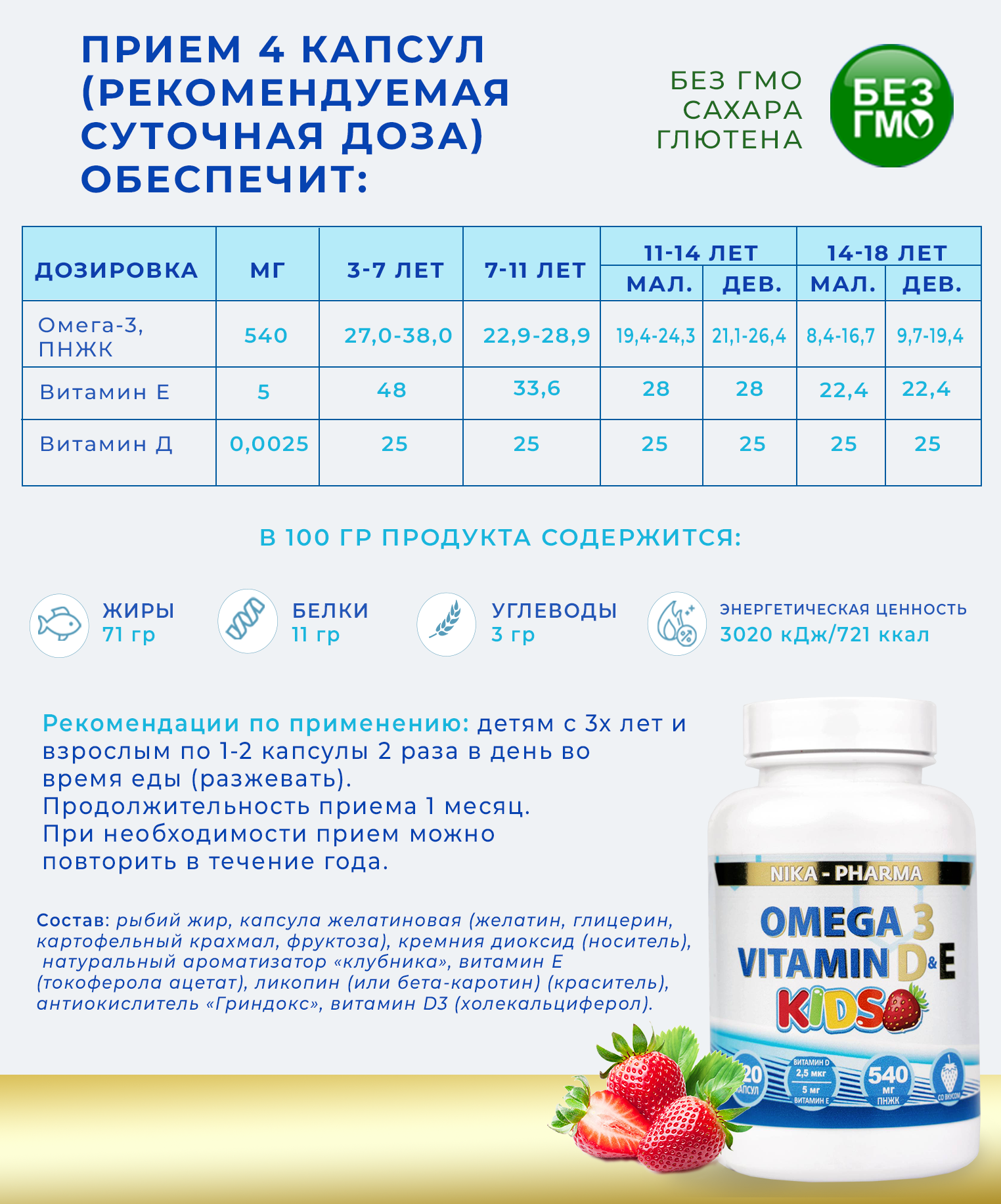 Комплекс детский Омега-3 NIKA-PHARMA с витаминами Е и Д - фото 5