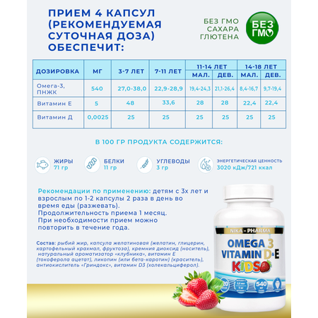 Комплекс детский Омега-3 NIKA-PHARMA с витаминами Е и Д