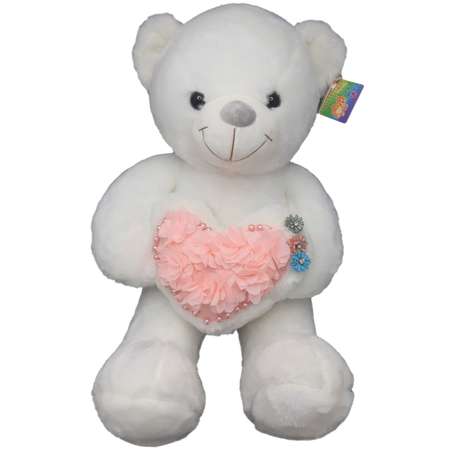 Мягкая игрушка Avocadoffka Белый медведь с сердцем из розовых цветов 60см